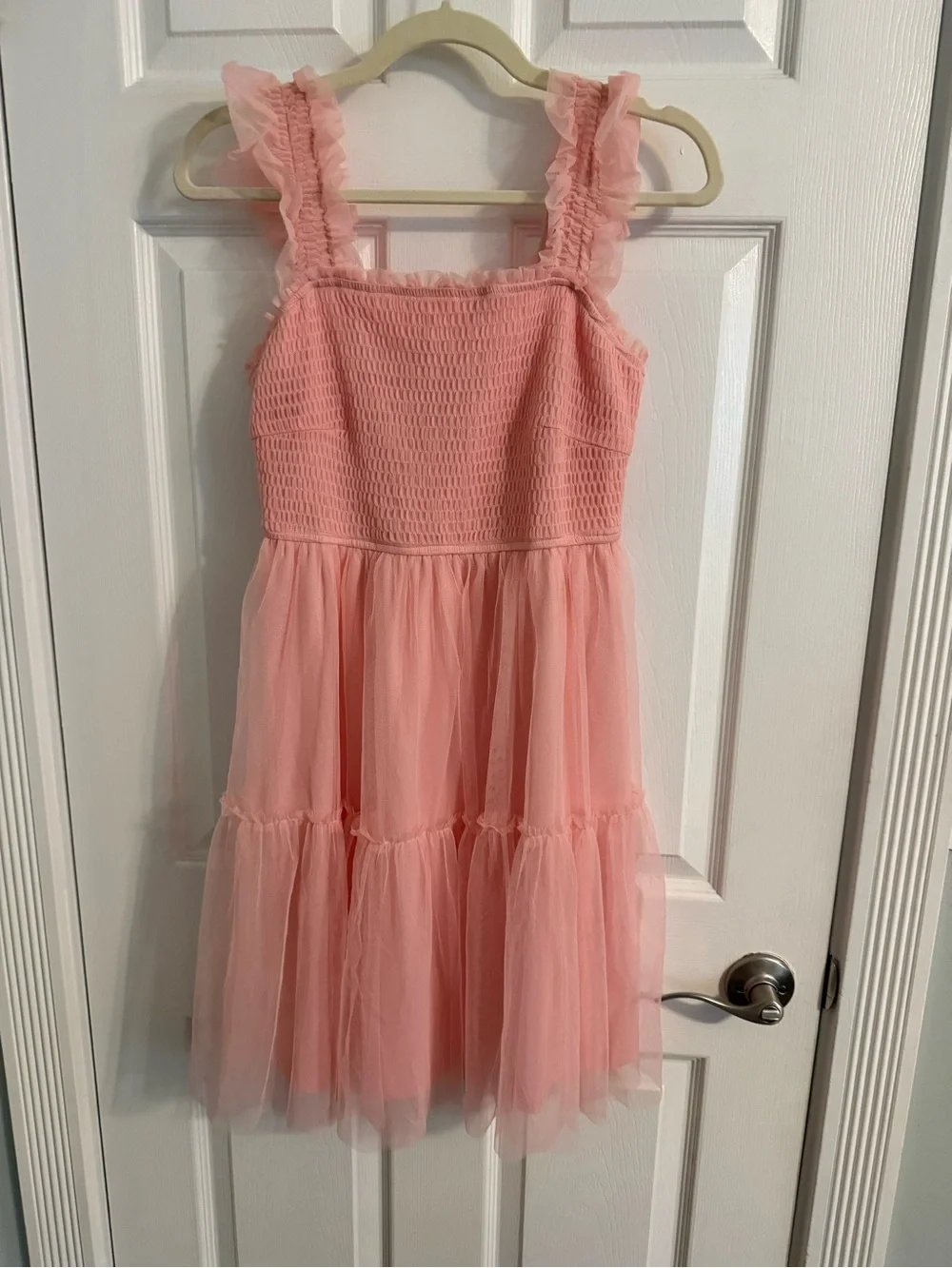 Pink Tiered Tulle Mini Dress with Smocked Bodice - Picture 1 of 4